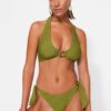 Trendyol Khaki Tie-Up texturált normál lábú bikini alsó