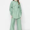 Trendyol Khaki Waist Gathered Woven Shirt-Pants Suit