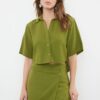 Trendyol Khaki Weaving Linen blend Shirt Shorts Beach Set