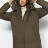 Trendyol Khaki szőrme parka kabát kapucnis vízlepergetővel