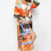 Trendyol Landscape Patterned Belted Maxi Woven Beach Kimono&Caftan