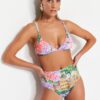 Trendyol Landscape mintás magas derékú bikini alsó