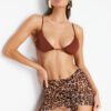 Trendyol Leopard Patterned Mini Knitted Pleated Mesh Beach Pareo