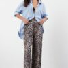 Trendyol Leopard Printed Wide Leg/Relaxed Fit High Waist Stretch Trousers