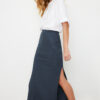 Trendyol Light Anthracite Slit Detail Fitted High Waist Ribbed Flexible Maxi Knitted Skirt