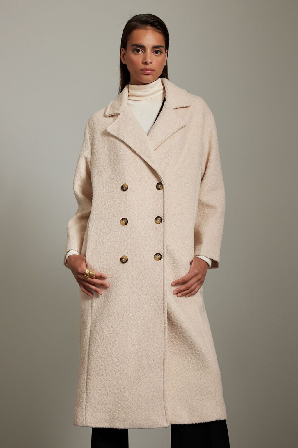 Trendyol Light Beige Boucle Regular Long Wool Coat