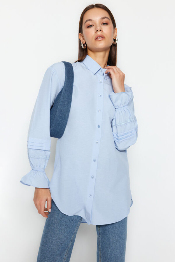 Trendyol Light Blue Lace/Mesh/File Regular Terrycotton Plain Weave