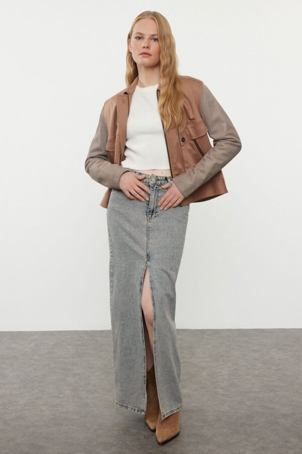 Trendyol Light Blue More Sustainable Slit Maxi Denim Skirt