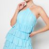 Trendyol Light Blue Open Derék / Gördeszkás bélelt Flounce tüll estélyi ruha