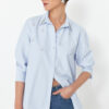 Trendyol Light Blue Regular Fit Woven Shirt with Stone Detail on the Front