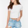 Trendyol Light Blue Ripped Mini Denim Shorts
