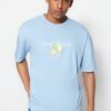 Trendyol Light Blue Unisex Oversize/Wide Cut Crew Neck rövid ujjú mintás póló