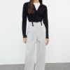 Trendyol Light Gray Button Detailed Wide Leg Woven Trousers