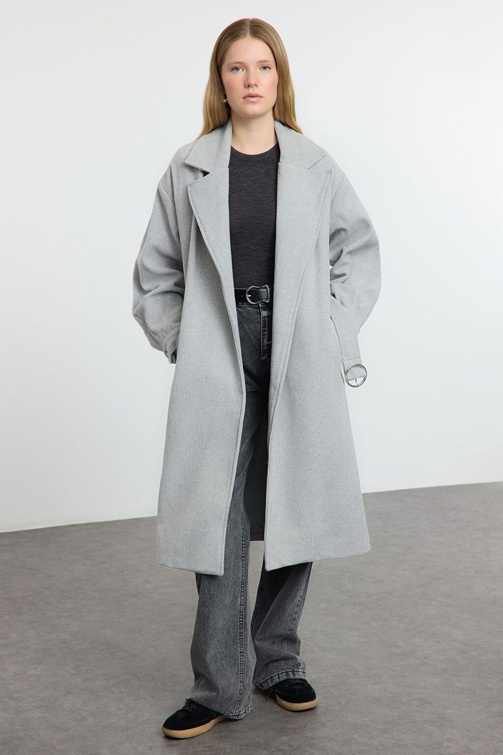 Trendyol Light Gray Regular Belted Coat