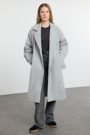Trendyol Light Gray Regular Belted Coat