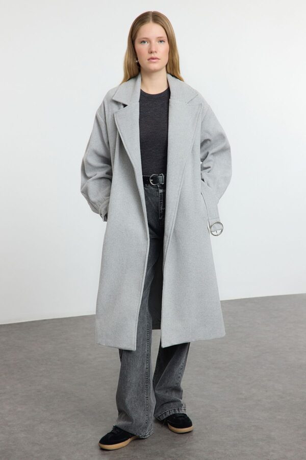Trendyol Light Gray Regular Belted Coat