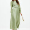 Trendyol Light Green Cross Tie Detailed Satin Look Evening Dress
