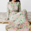 Trendyol Light Green Floral Belt Detailed Lined Pleated Chiffon Woven Dress