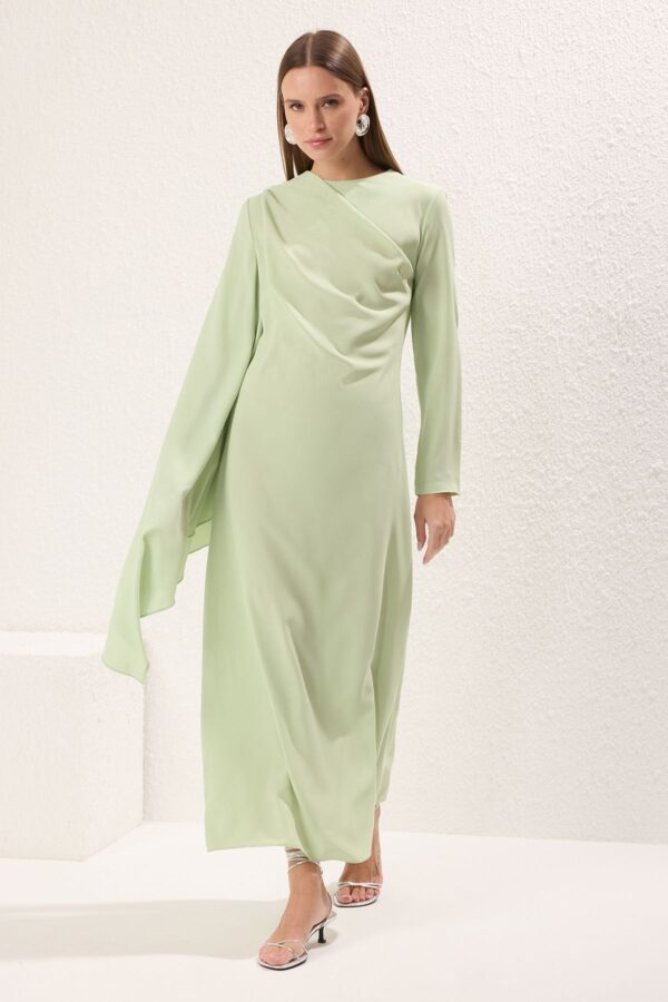 Trendyol Light Green Shawl Detailed Lined Evening Dress