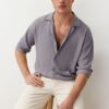 Trendyol Light Grey Oversize Fit Open Collar Summer Linen Look Shirt