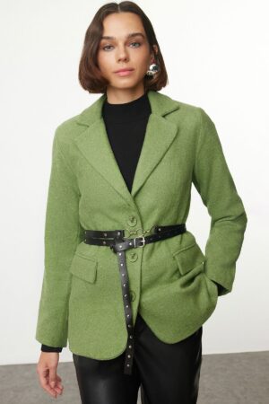 Trendyol Light Khaki Cashmere Belted Woven Blazer Jacket
