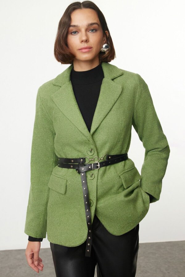 Trendyol Light Khaki Cashmere Belted Woven Blazer Jacket