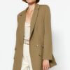 Trendyol Light Khaki Oversize bélelt gombos szövött blézerdzseki