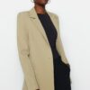Trendyol Light Khaki Regular Leopard Lined Detailed Woven Blazer Jacket