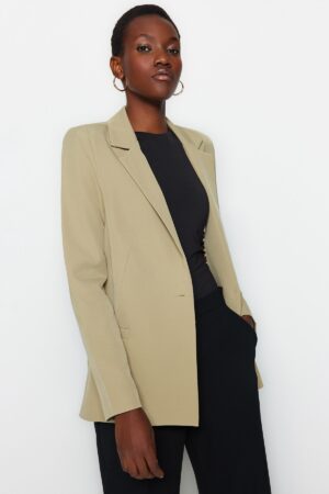 Trendyol Light Khaki Regular Leopard Lined Detailed Woven Blazer Jacket