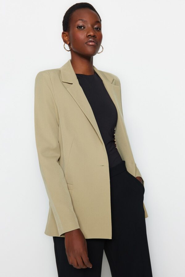 Trendyol Light Khaki Regular Leopard Lined Detailed Woven Blazer Jacket