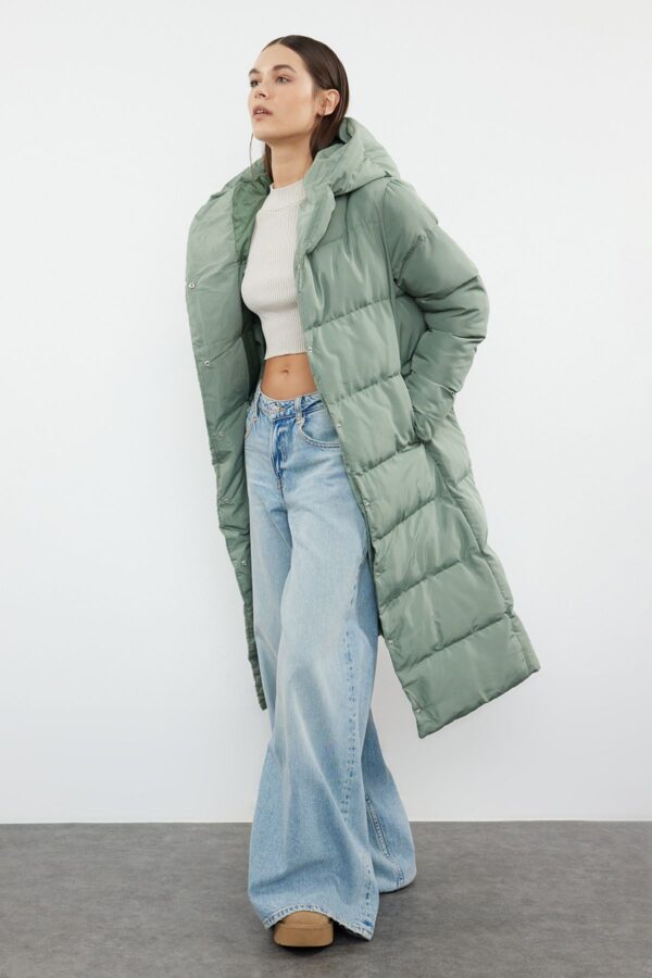 Trendyol Light Khaki Regular Side Snap Closure Water Repellent Long Quilted Puffer Jacket