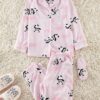 Trendyol Light Pink Panda Patterned Sleep Band Polar Winter Knitted Pajama Set