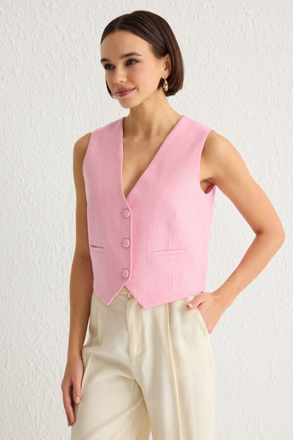 Trendyol Light Pink Regular Striped Cotton Linen Crop Woven Vest