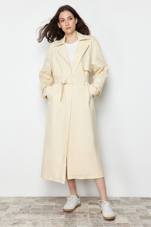 Trendyol Light Yellow Oversize Wide Cut Belted Trench Coat