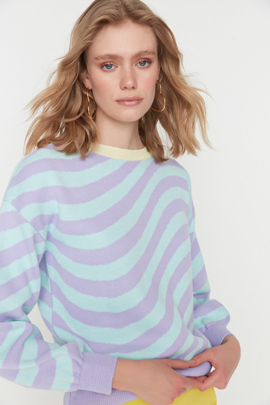 Trendyol Lila Jacquard kötöttáru pulóver
