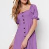 Trendyol Lilac A-line léggömbujjú mini szőtt ruha