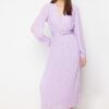 Trendyol Lilac Belted A-Line Pleated Maxi Lined Chiffon Woven Dress