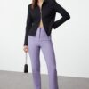 Trendyol Lilac Cigarette Pattern Darted High Waist Ankle Length Woven Fabric Trousers