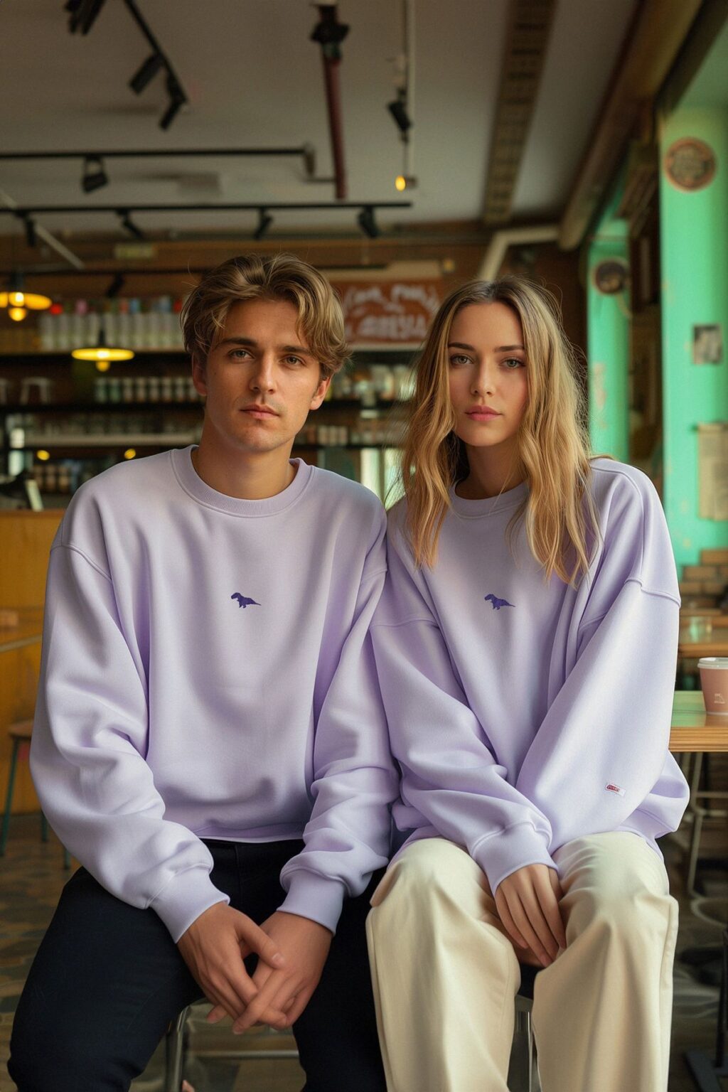 Trendyol Lilac Crew Neck Oversize/Wide Cut Polar Fleece Inside Dinosaur Embroidery Sweatshirt