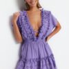 Trendyol Lilac Mini szőtt hímzés részletesen 100% pamut strandruha