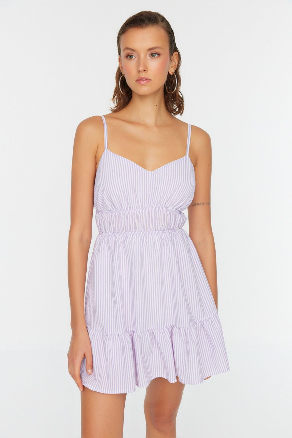Trendyol Lilac Petite Strap Flounce ruha