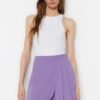 Trendyol Lilac Pleat Detailed Crepe Knitted Shorts Skirt
