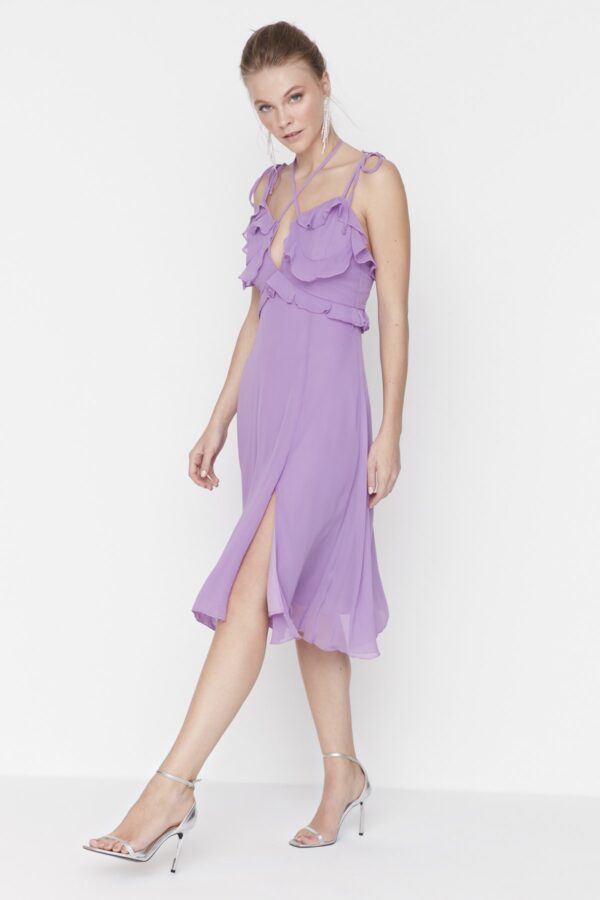 Trendyol Lilac Ruffle részletes estélyi ruha
