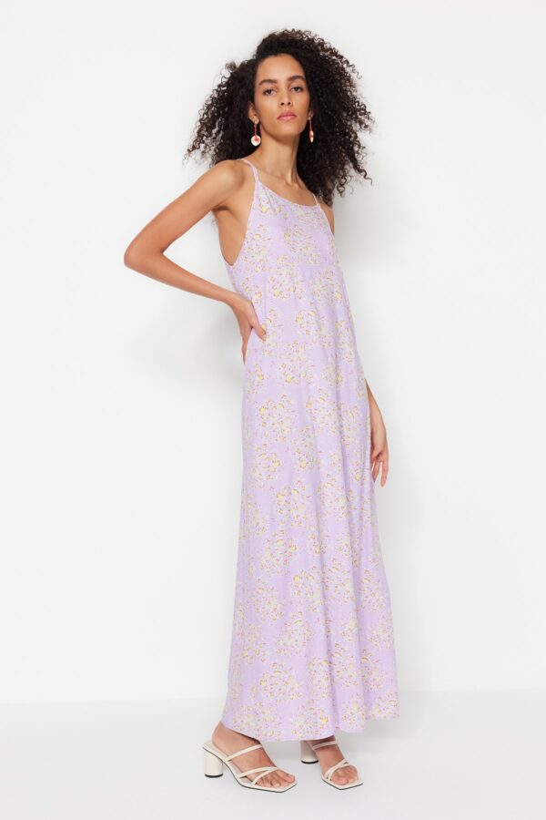Trendyol Lilac Straight Cut Maxi szőtt viszkóz pántos mintás ruha