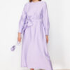 Trendyol Lilac Wide Belted Zipper Cuff Woven Linen Look Dress