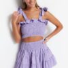 Trendyol Lilac Woven Frilled Blouse and Skirt Set