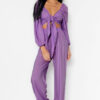 Trendyol Lilac Woven Tied Blouse Trousers Beach Set