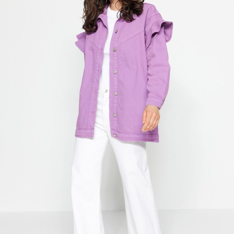 Trendyol Lilac farmer ujjú fodros részlet farmer dzseki