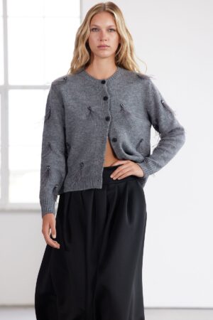 Trendyol Limited Edition Anthracite Soft Texture Stone and Feather Detailed Knitwear Cardigan Trendyol Limited Edition Anthracite Soft Texture Stone and Feather Detailed Knitwear Cardigan