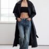 Trendyol Limited Edition Black Belted Oversize Faux Leather Trench Coat
